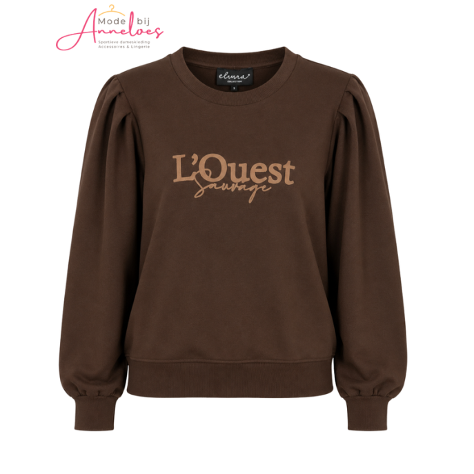 Elvira Sweater 26-002 Lquest tekst Dark coffee